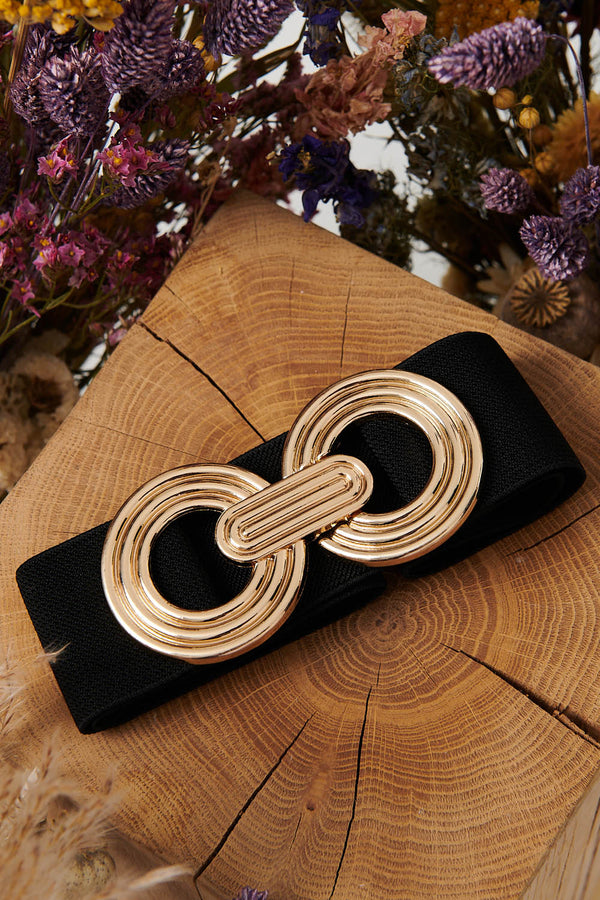 Black | Circle Metallic Buckle Wide Waist Belt