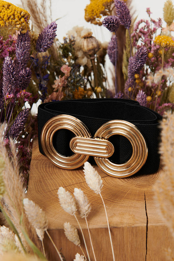 Black | Circle Metallic Buckle Wide Waist Belt
