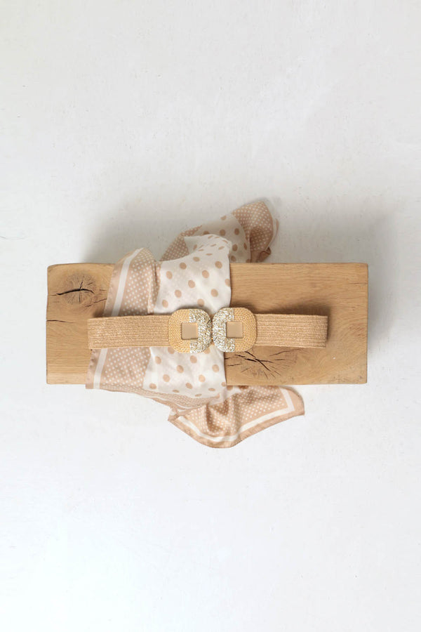 Beige | Metallic Texture Wide Statement Belt