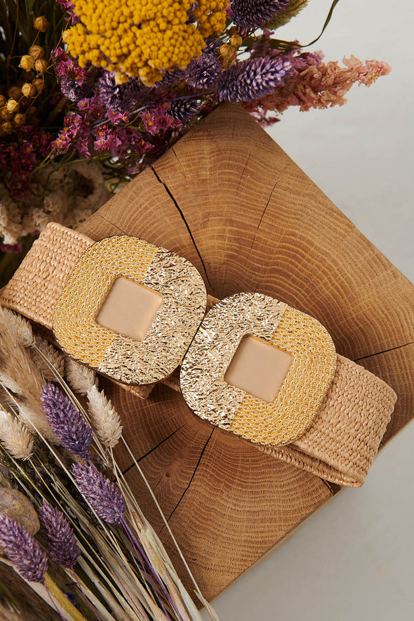 Beige | Metallic Texture Wide Statement Belt