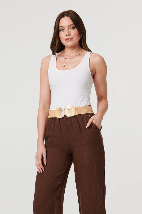 Beige | Metallic Texture Wide Statement Belt