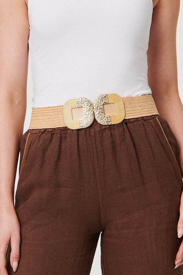 Beige | Metallic Texture Wide Statement Belt