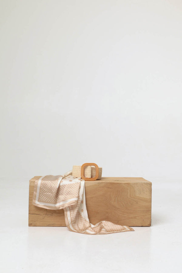 Cream | Woven Texture Circle Buckle Belt