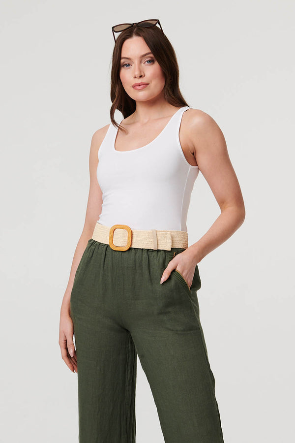Cream | Woven Texture Circle Buckle Belt