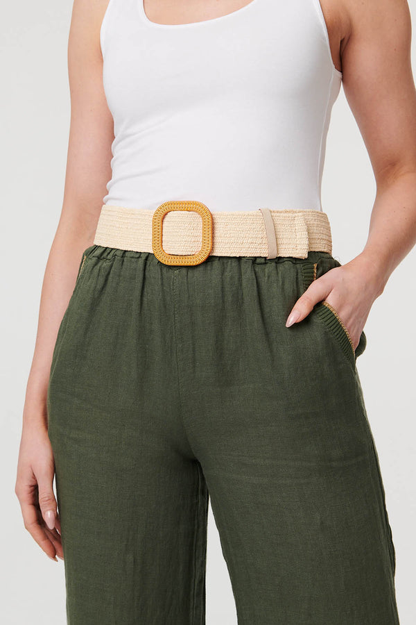 Cream | Woven Texture Circle Buckle Belt