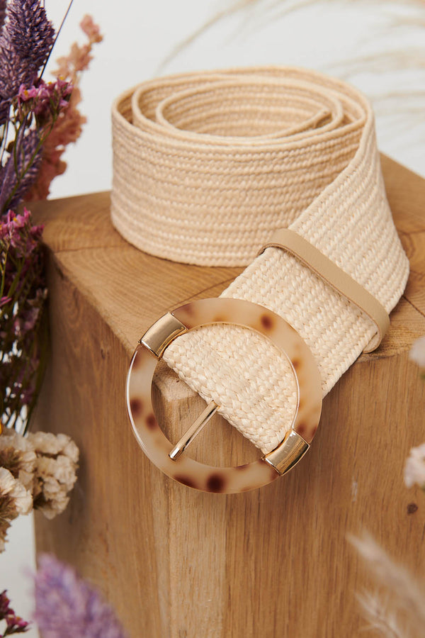 Cream | Woven Texture Buckle Belt
