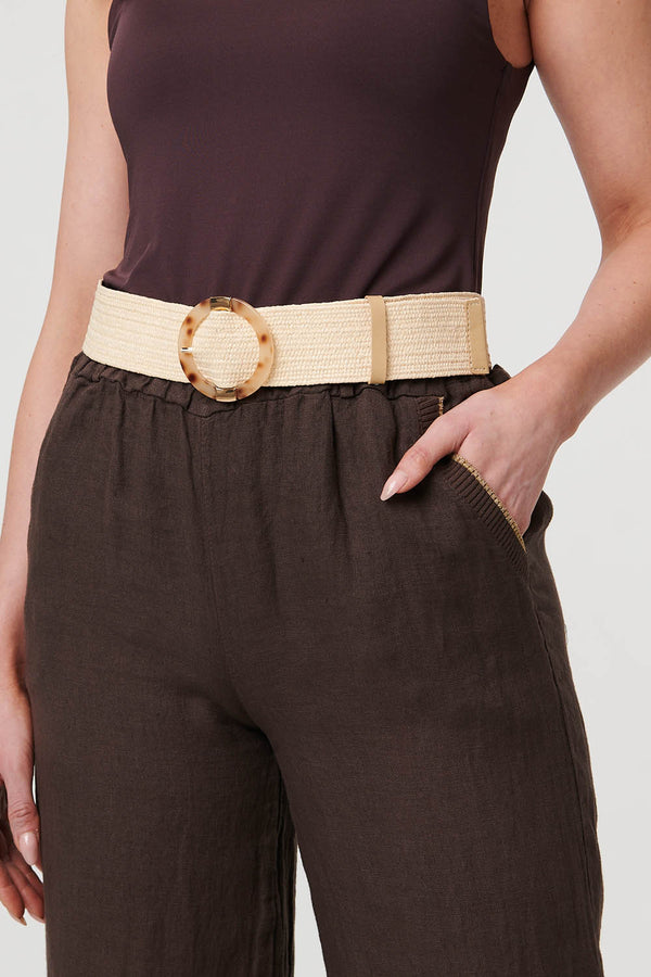 Cream | Woven Texture Buckle Belt