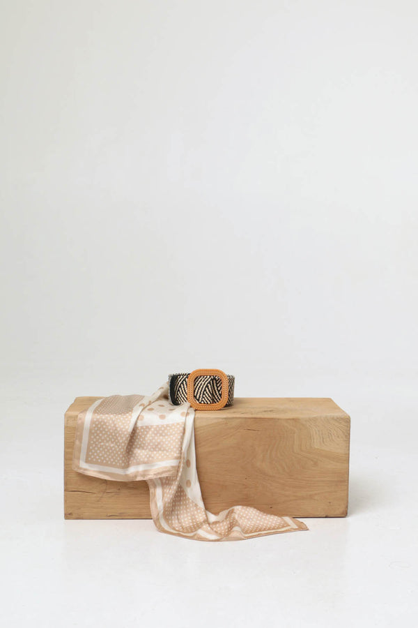 Beige | Zig Zag Texture Statement Buckle Belt