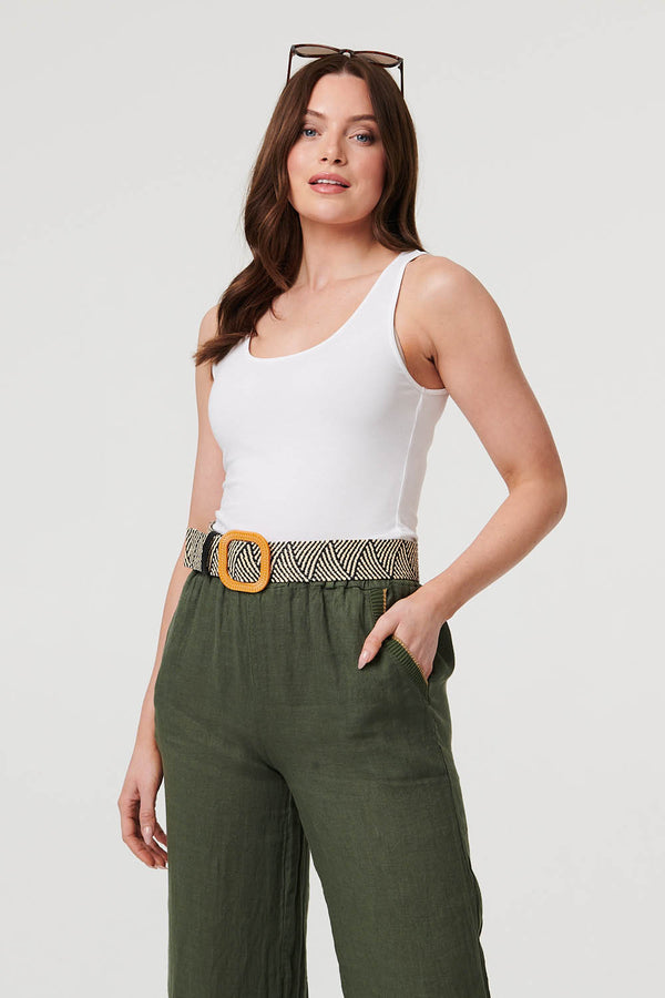 Beige | Zig Zag Texture Statement Buckle Belt