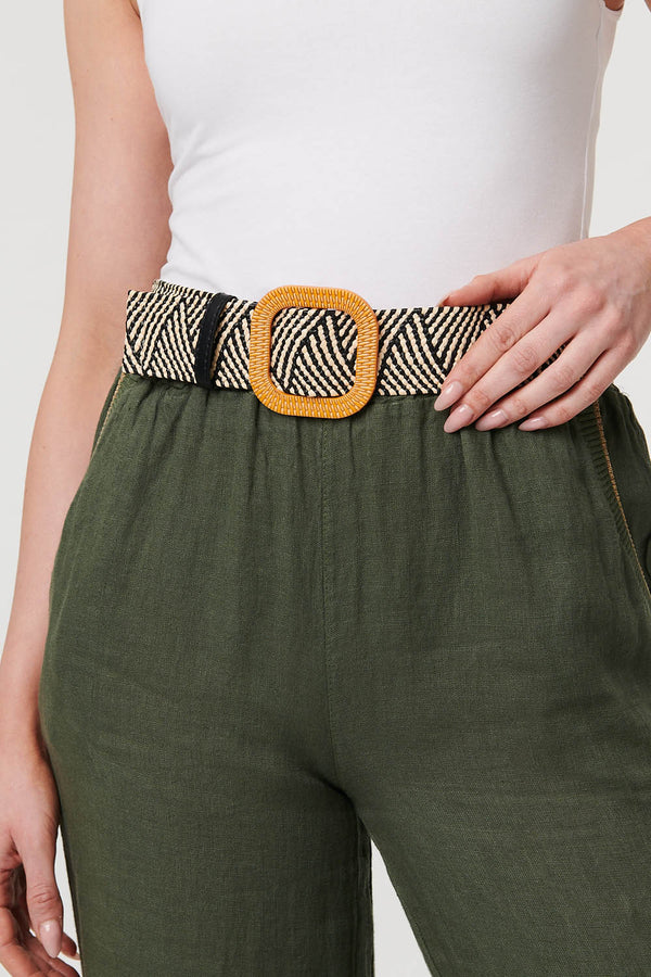 Beige | Zig Zag Texture Statement Buckle Belt