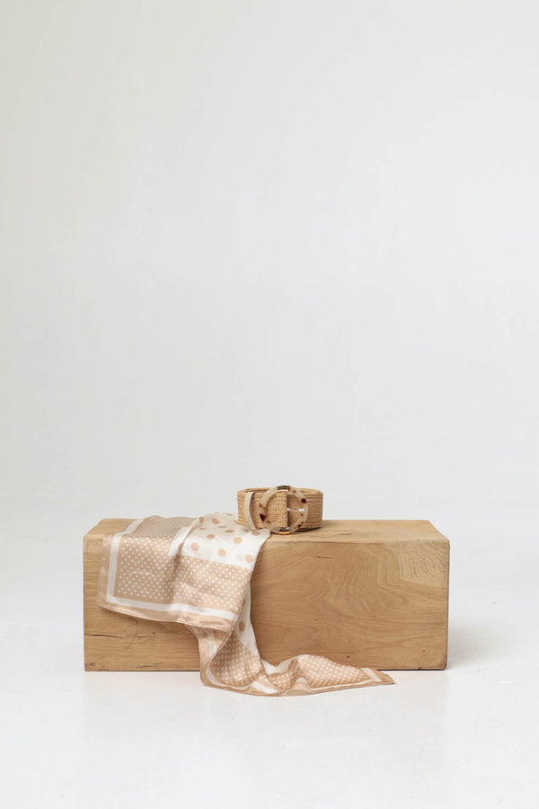 Beige | Woven Textured Circle Buckle Belt