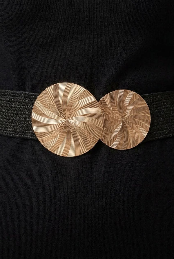 Black | Metallic Circle Buckle Detail Waist Belt