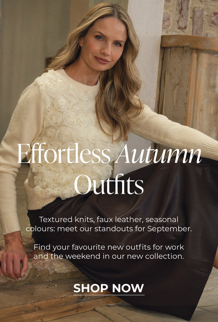 Effortless Autumn Outfits: textured knits, faux leather seasonal colours meet our new season standouts.  Shop New In