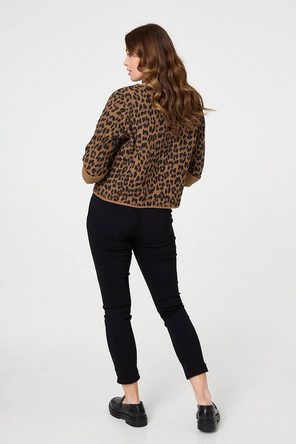 Cream | Animal Print 3/4 Sleeve Tie Front Cardigan
