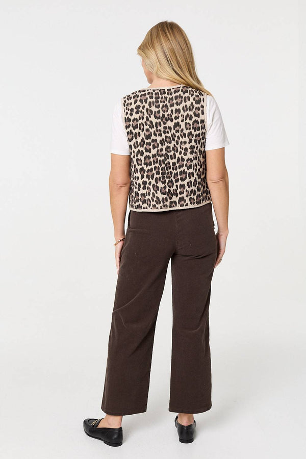 Beige | Animal Print Sleeveless Tie front Vest
