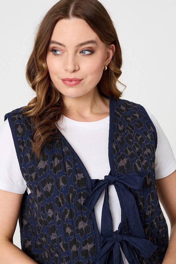 Navy | Animal Print Sleeveless Tie front Vest
