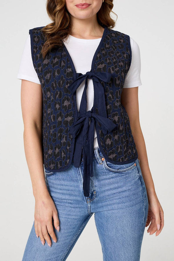 Navy | Animal Print Sleeveless Tie front Vest
