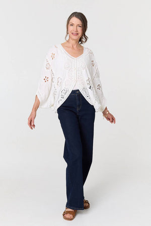 Cream | Crochet Texture 3/4 Sleeve Cardigan
