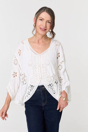 Cream | Crochet Texture 3/4 Sleeve Cardigan
