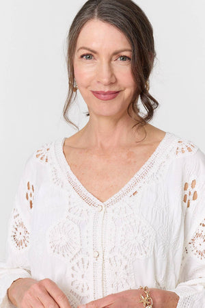 Cream | Crochet Texture 3/4 Sleeve Cardigan
