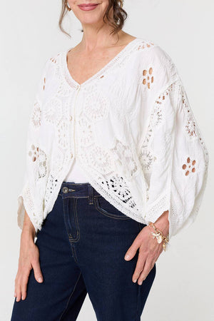 Cream | Crochet Texture 3/4 Sleeve Cardigan
