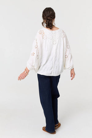 Cream | Crochet Texture 3/4 Sleeve Cardigan
