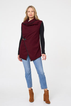 Red | Asymmetric Buckle Detail Wrap Jacket

