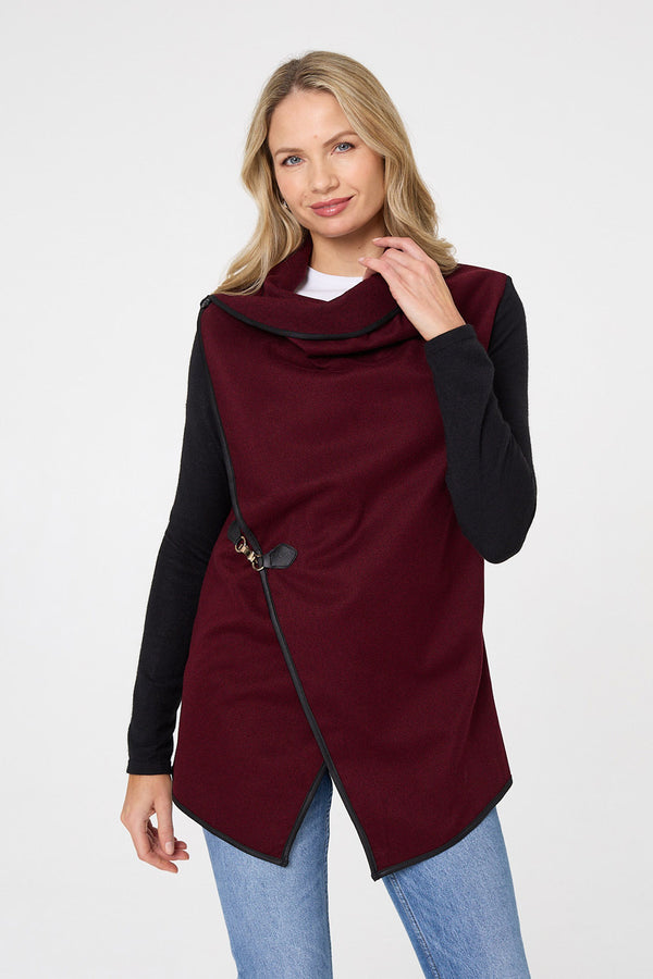 Red | Asymmetric Buckle Detail Wrap Jacket
