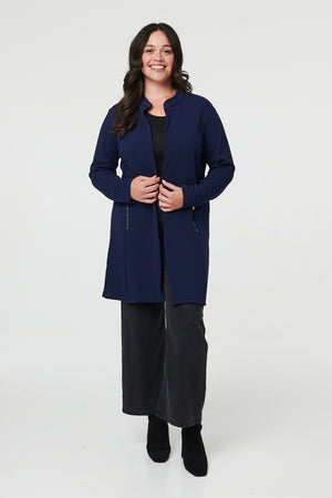 Navy | Curve Open Front Longline Knit Jacket : Model is 5'8