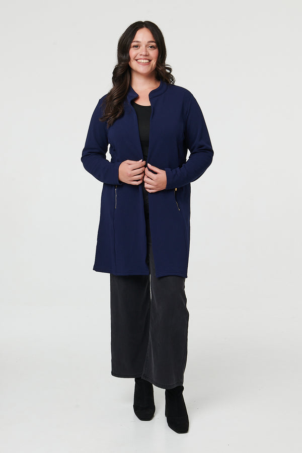 Navy | Curve Open Front Longline Knit Jacket
