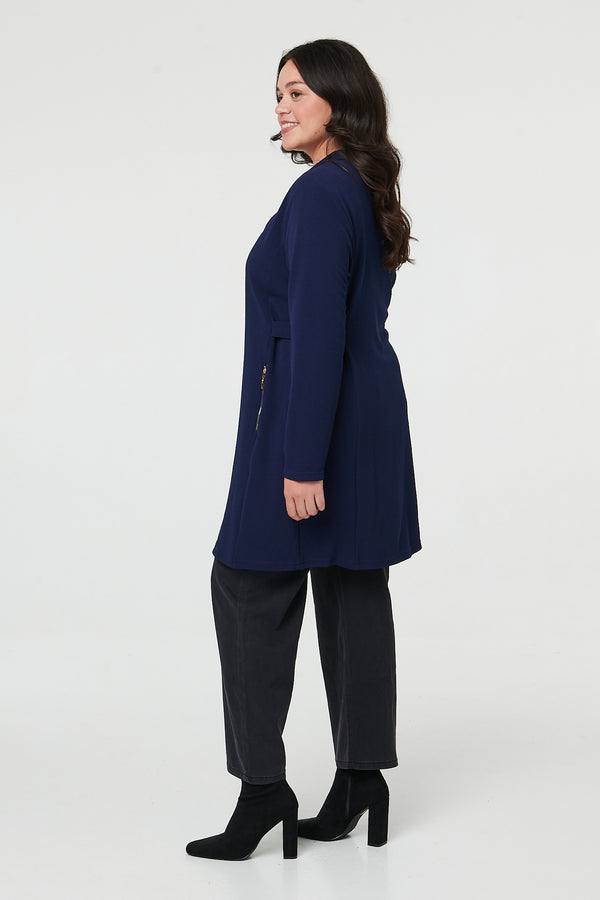 Navy | Curve Open Front Longline Knit Jacket