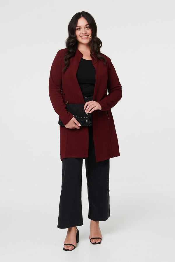 Red | Curve Open Front Longline Knit Jacket