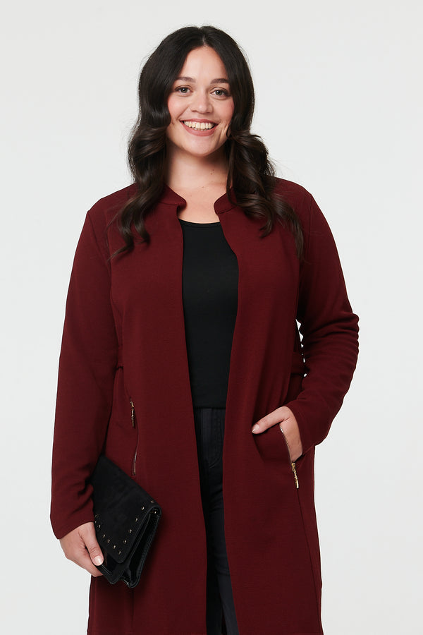 Red | Curve Open Front Longline Knit Jacket