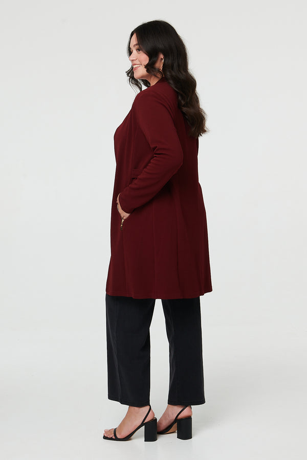 Red | Curve Open Front Longline Knit Jacket