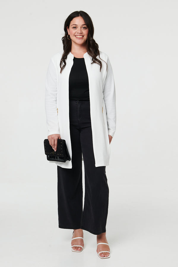 White | Curve Open Front Longline Knit Jacket