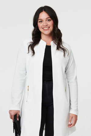 White | Curve Open Front Longline Knit Jacket