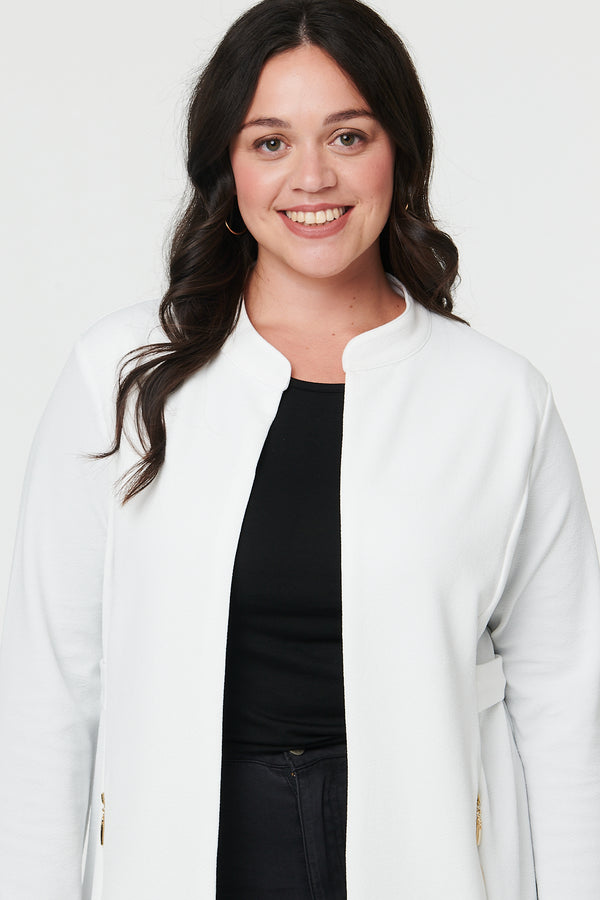 White | Curve Open Front Longline Knit Jacket