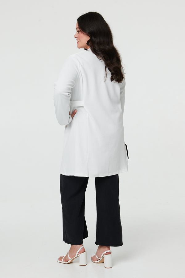 White | Curve Open Front Longline Knit Jacket