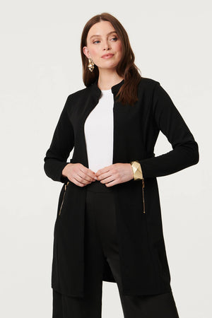 Black | Open Front Longline Coatigan :Model is 5'9