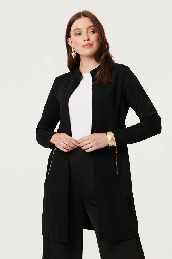 Black | Open Front Longline Coatigan :Model is 5'9"/175 cm and wears UK8/EU36/US4/AUS8