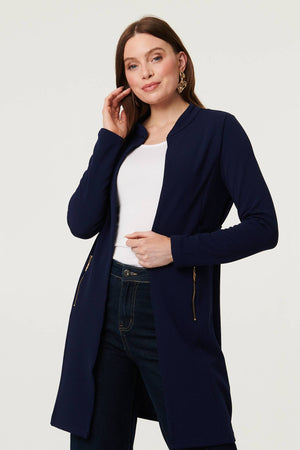 Navy | Open Front Longline Coatigan : Model is 5'9