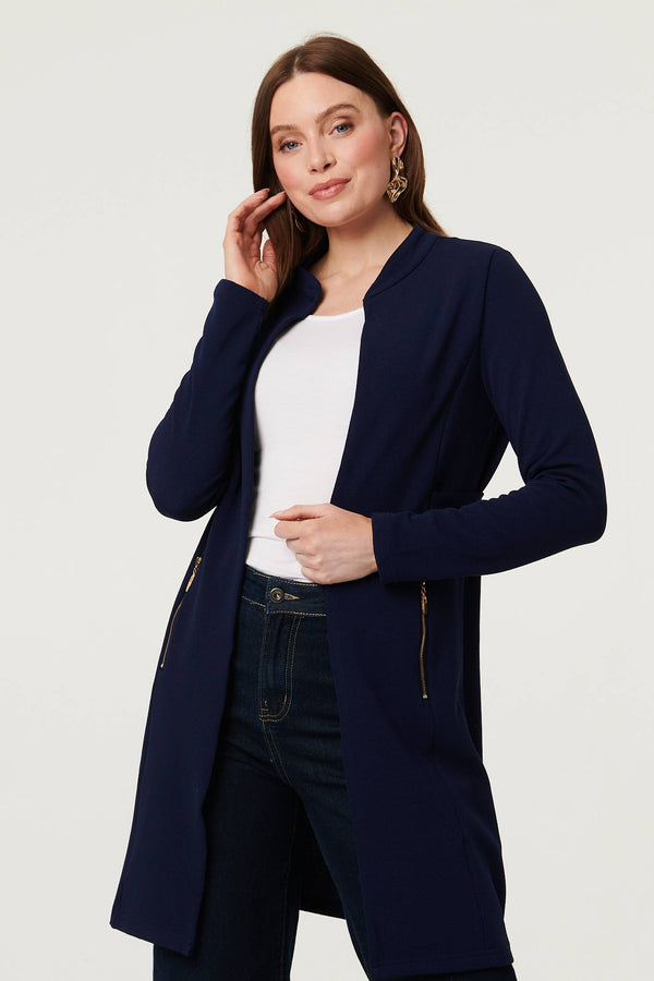 Navy | Open Front Longline Coatigan : Model is 5'9"/175 cm and wears UK8/EU36/US4/AUS8