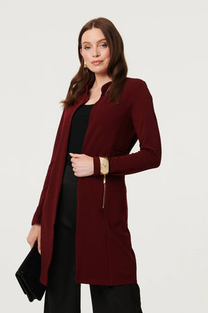 Red | Open Front Longline Coatigan : Model is 5'9