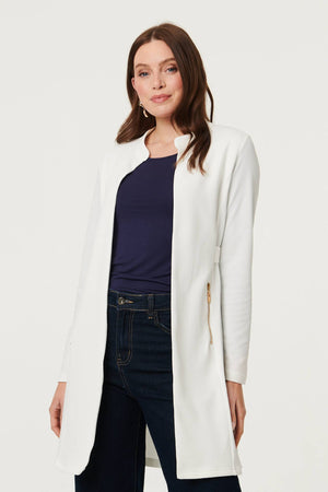 White | Open Front Longline Coatigan : Model is 5'9