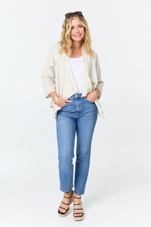 Beige | 3/4 Sleeve Relaxed Waterfall Cardigan