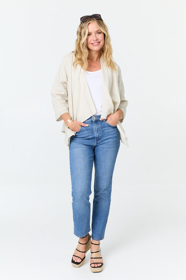 Beige | 3/4 Sleeve Relaxed Waterfall Cardigan