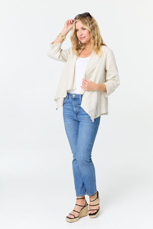 Beige | 3/4 Sleeve Relaxed Waterfall Cardigan