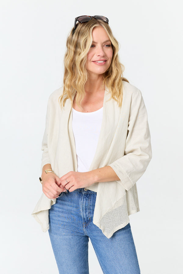 Beige | 3/4 Sleeve Relaxed Waterfall Cardigan
