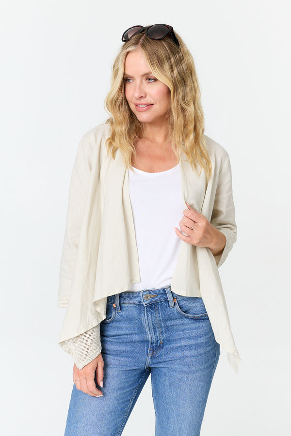 Beige | 3/4 Sleeve Relaxed Waterfall Cardigan