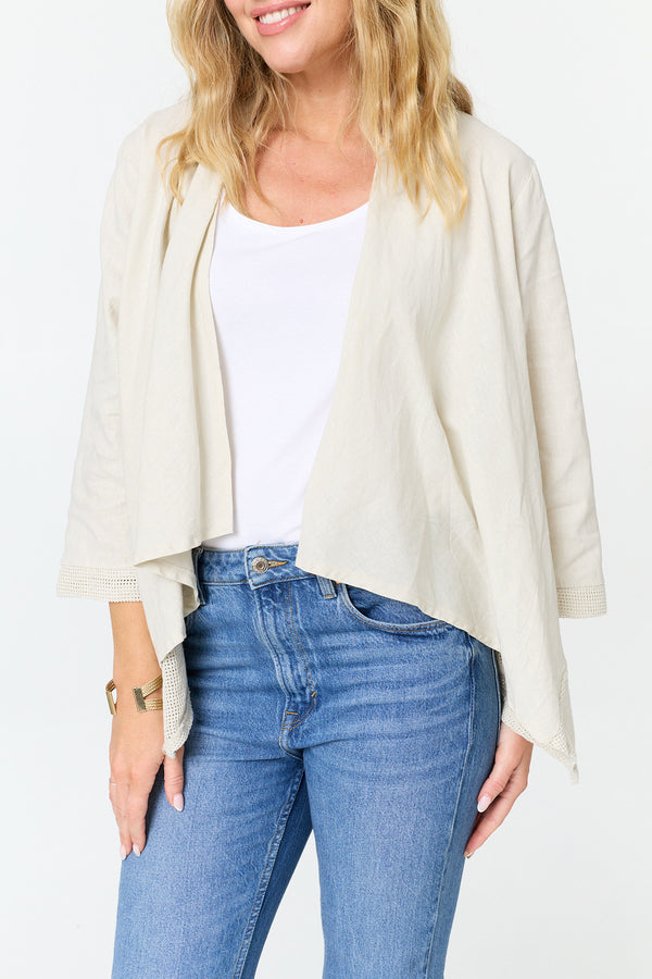 Beige | 3/4 Sleeve Relaxed Waterfall Cardigan